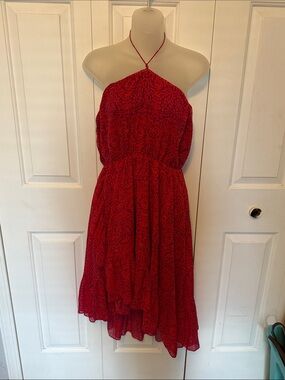 Free People Sz L Pink Purpke Halter Midi Dress with Subtle Print GUC B321